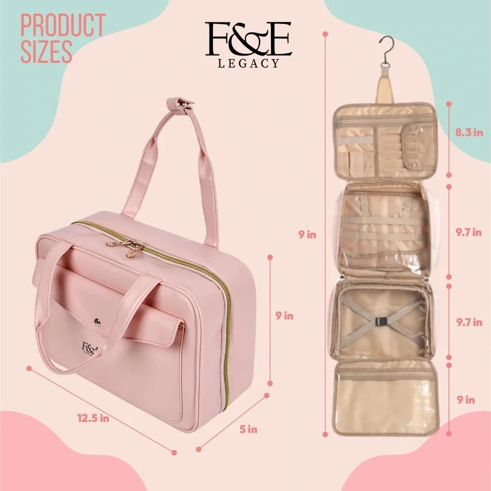 Legacy Premium Pink Leather Hanging Makeup Organizer